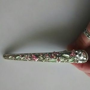 Silver Pink & Green Flower Decorative Hair Clip